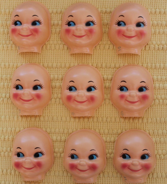 Vintage Doll Faces Plastic Hong Kong Lot of 9