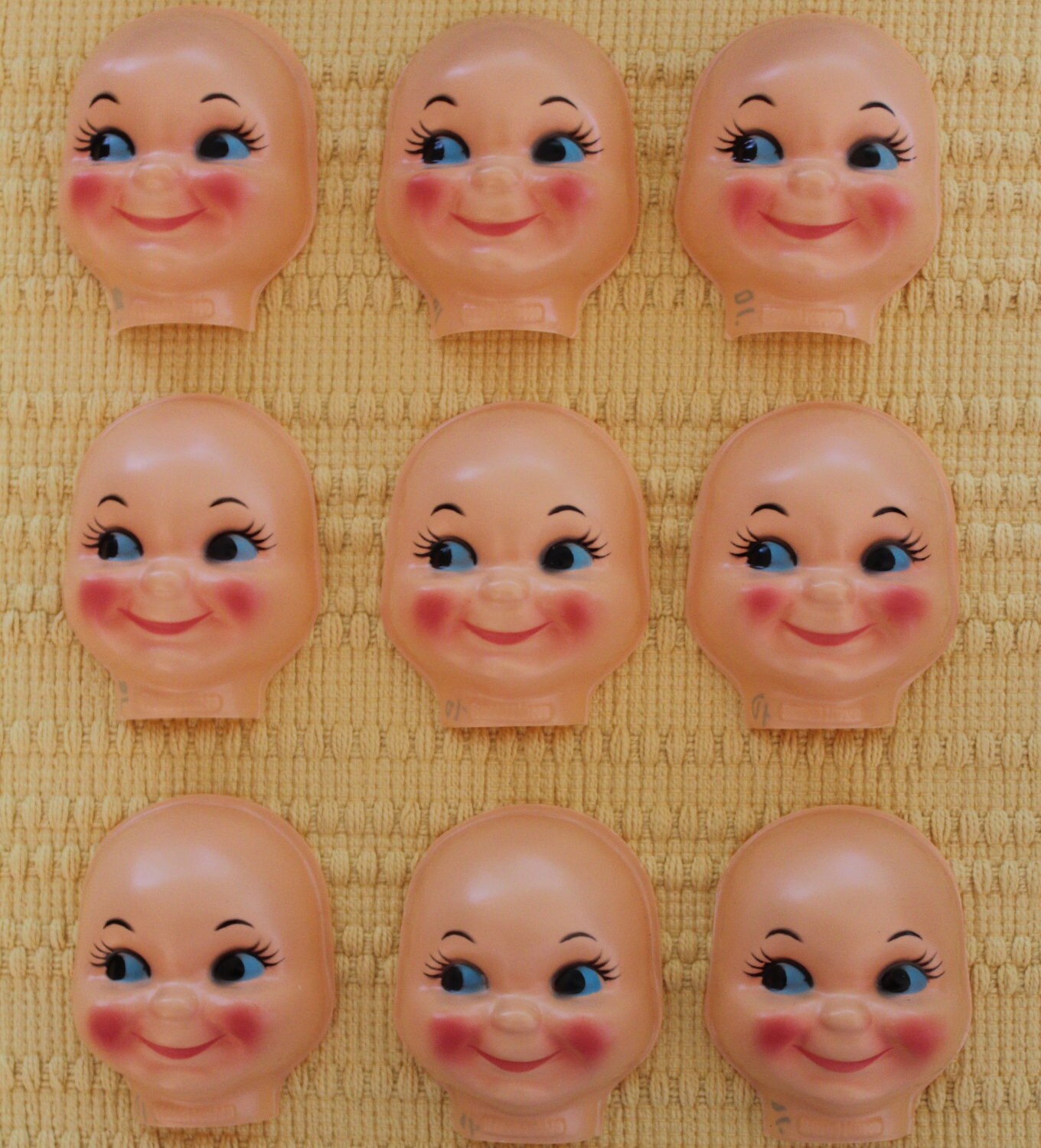Vintage Doll Faces Plastic Hong Kong Lot of 9