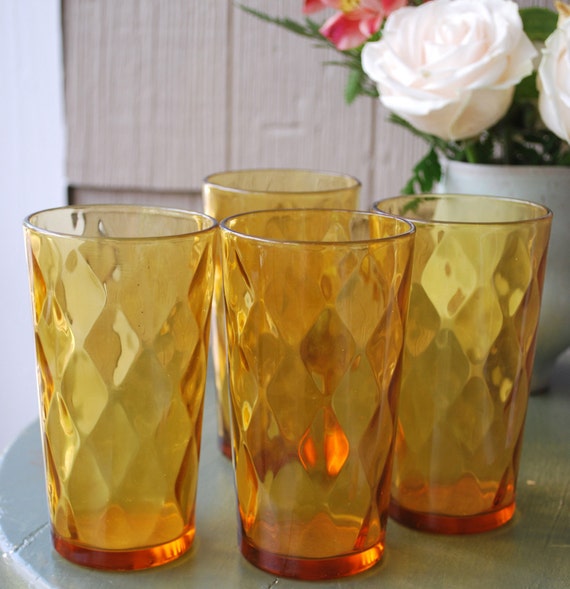 Beautiful Set of Four Amber Colored Drinking Glasses