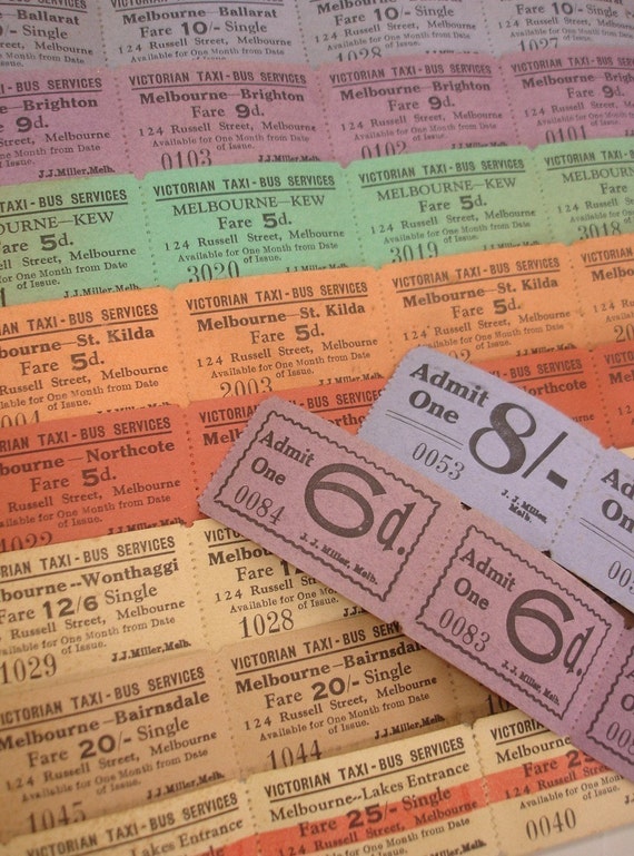 vintage taxi bus tickets 10 Melbourne Australia by thriftypyg