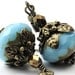 December Birthstone Earrrings Blue Turquoise Earrings Birthstone Jewelry Glass earrings . Picasso Finish Faceted Glass and Antiqued Brass.