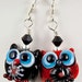 Mini Owl Lampwork Bead Earrings - black red