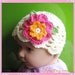 PATTERN in PDF Crocheted newborn baby scallop beanie with a large pretty rose flower -- 0 - 3 months and 3 - 6 months