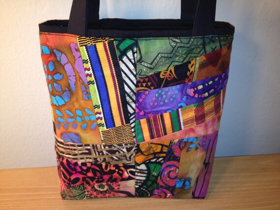 , African Crazy Quilt Tote, Patchwork African Fabric Bag, Quilted ...
