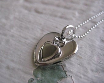 Two Of Hearts Necklace- Sterling Silver, Charm, Pendant, Chain,