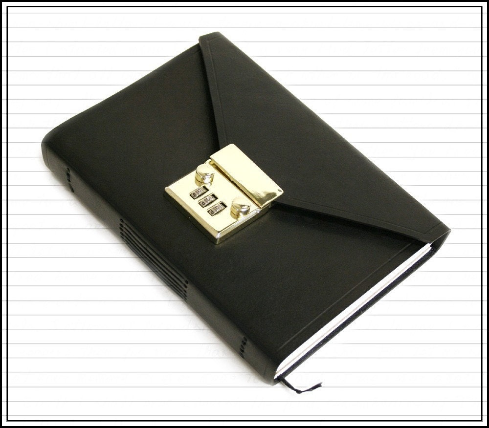 Black Leather Journal with Polished Brass Combination Lock and