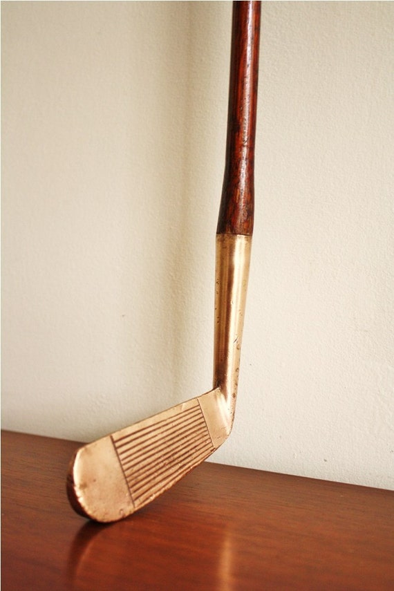 Vintage golf club wooden hickory shaft with brass head