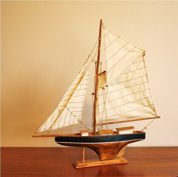 Large model sailboat wood base ship