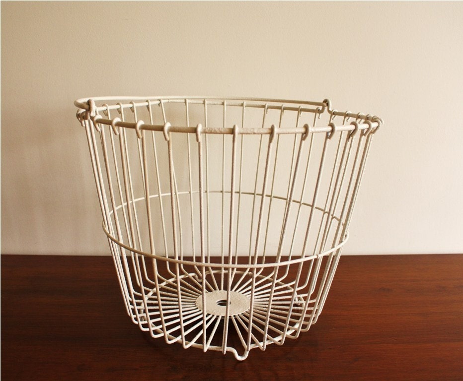 Large white metal basket with handles