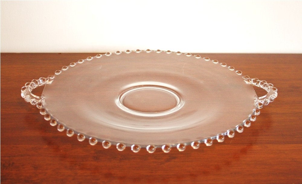 Vintage Candlewick clear glass serving tray with two handles