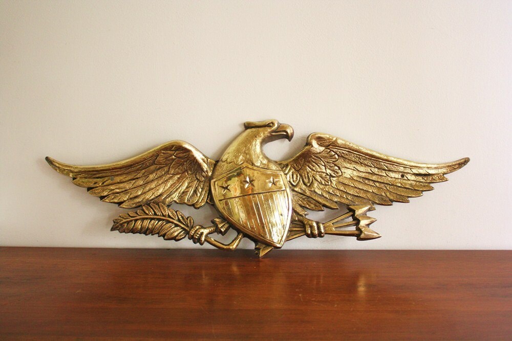Vintage solid brass eagle wall hanging