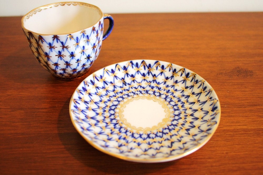 Vintage Russian porcelain tea cup and saucer made in USSR