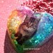 Cat Jewelry for Humans Cat Lover Resin Heart Necklace Full of Rainbow Tie Dye Glitter Handmade