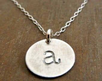 Silver Initial Necklace, Hand Stamped Sterling Charm Necklace, Lowercase Typewriter CHELSEA by E. Ria Designs