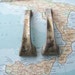2 vintage distressed metal curvy handles includes hardware