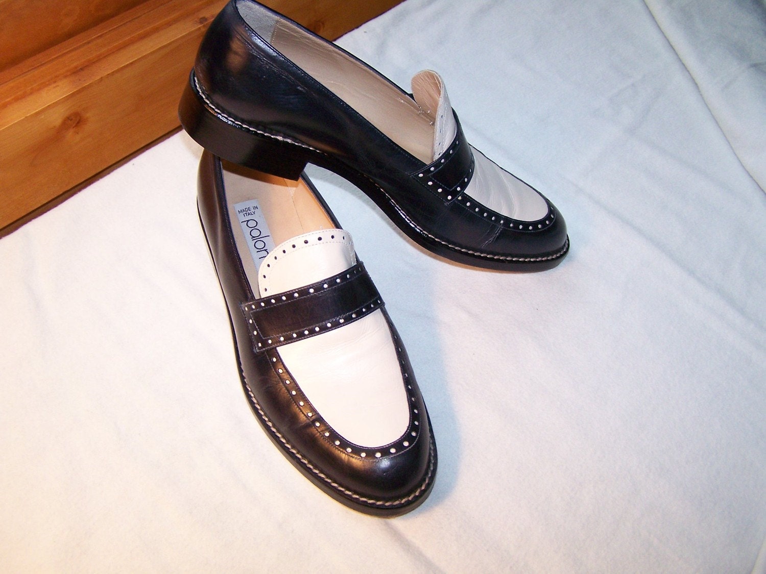 navy blue and white loafers