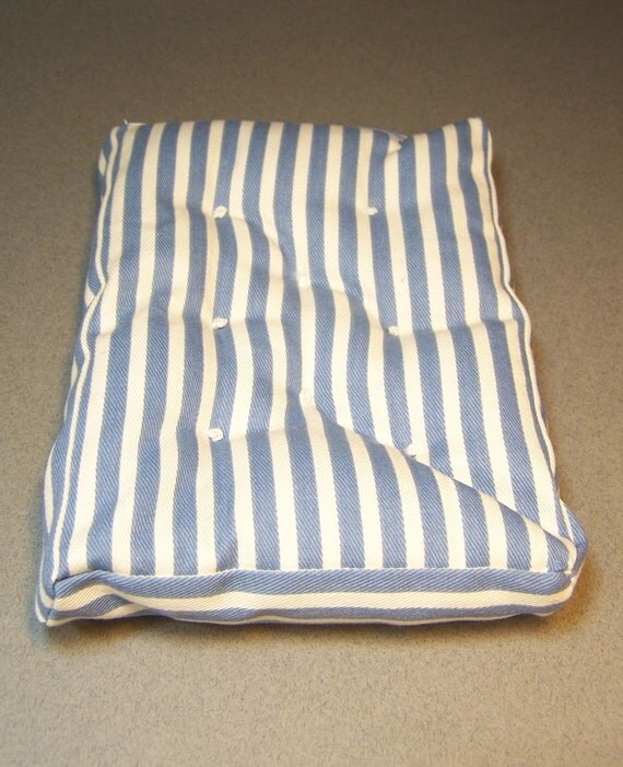 Old fashioned white and blue striped cotton mattress 1/12th