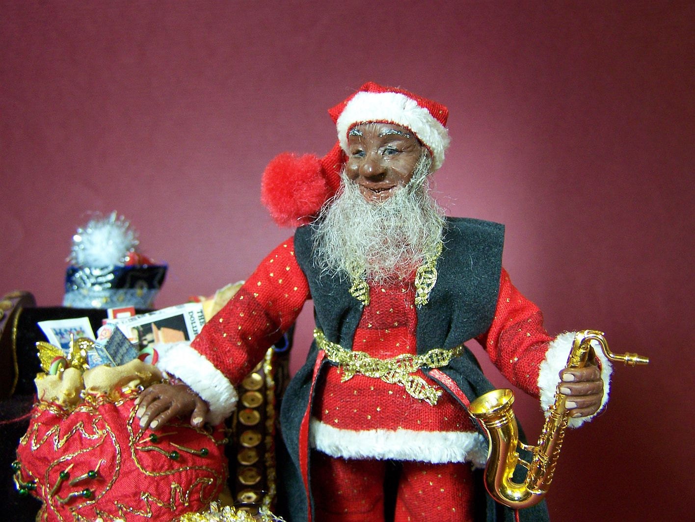 Black Santa with his sleigh a ooak 12th scale christmas