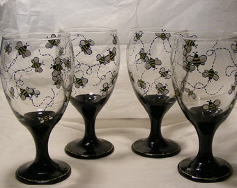 Custom hand painted Claret glasses, set of 4