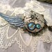 Steampunk Wing Brooch, Clockworks Brooch, Blue Wing, Edwardian Brooch, Grunge, Rocker, Rock Star