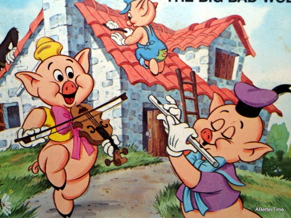 Walt Disneys The Three Little Pigs vintage record and book