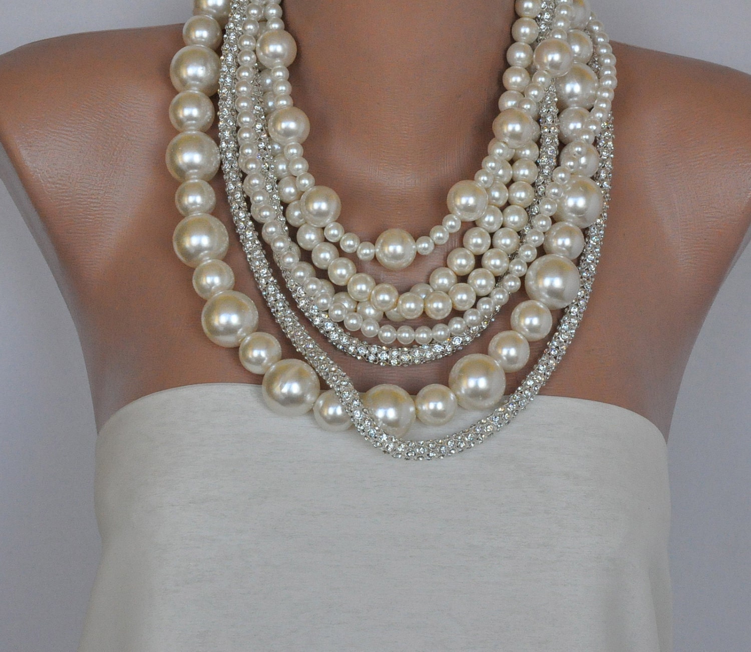 Chunky Pearl Necklace Bold Layered Ivory By Hmbysemraascioglu