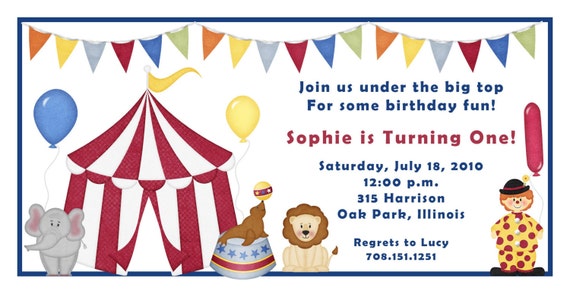 Items similar to Circus Invitation, 4x8 inches, 12 invitations and ...