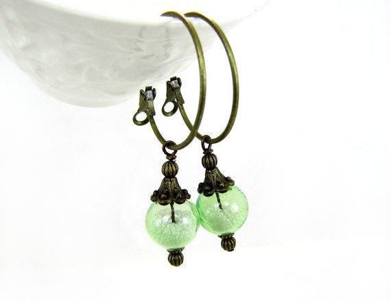 Snow Globe Earrings Glass Orbs Hoops