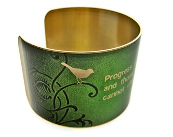 GEORGE BERNARD SHAW cuff bracelet "Progress is impossible without change..." vintage style brass or steel Gifts for her