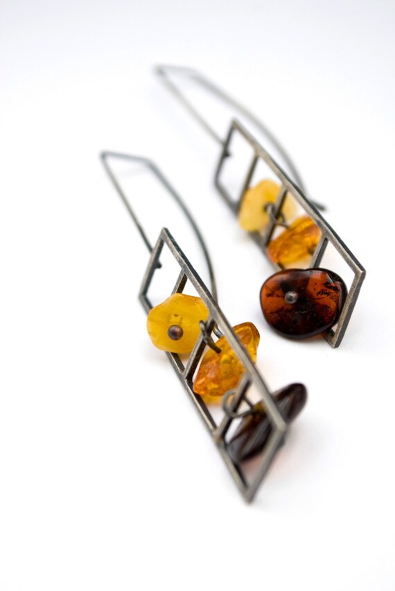 SALE Bloc 4 Baltic amber sterling silver earrings by AdaRosman