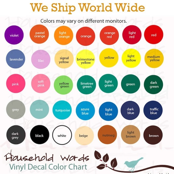 Color Palette HouseHold Words Vinyl Wall Word Lettering