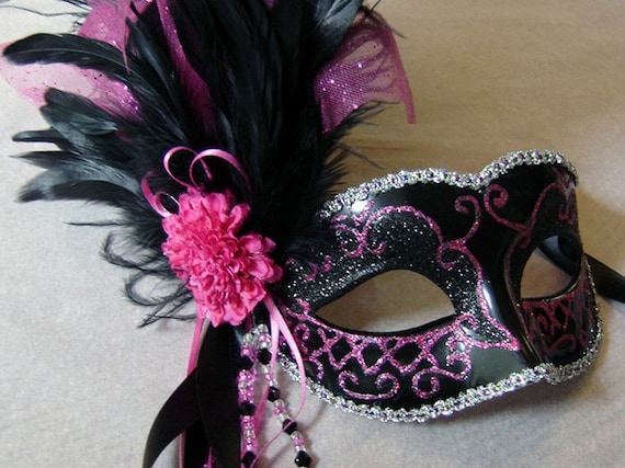 Items similar to Hot Pink and Black Venetian Mask -- Custom Made on Etsy