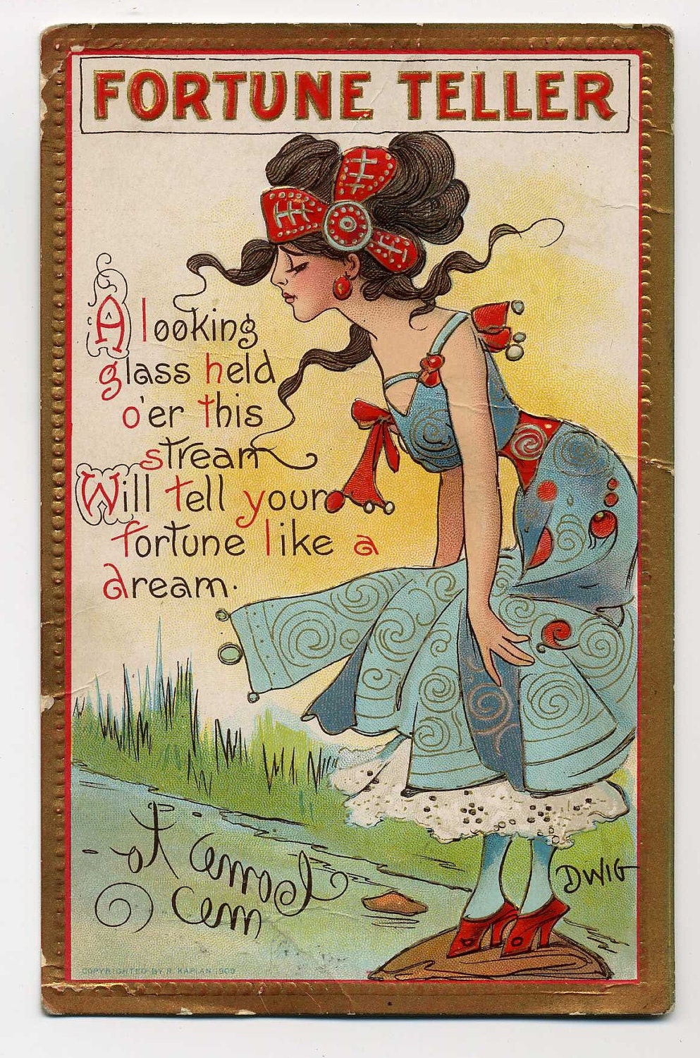 Vintage Fortune Teller Postcard Dwig Reverse Mirror 1909