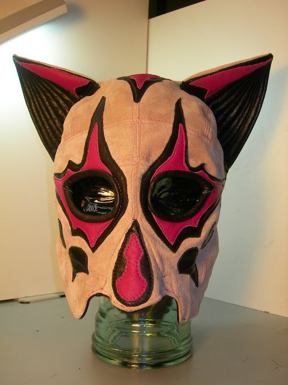 Pink Suede/ Leather Head Mask the Vixen by LeatherheadOriginals