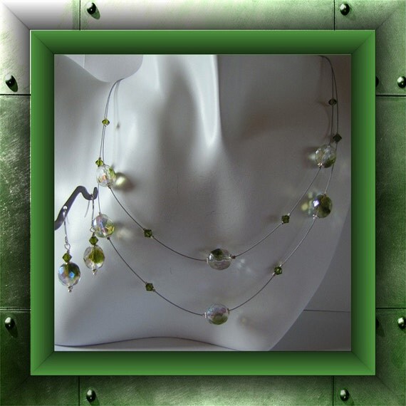 Peridot Green Necklace Beaded 2 strand (Illusion) magnetic clasp
