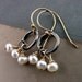 White Freshwater Pearl Earrings . Sterling Silver .oxizdized silver ring. gold earwire. goldfilled wire
