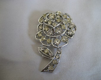 VINTAGE Pierced Rhinestone Flower Costume JEWELRY Brooch