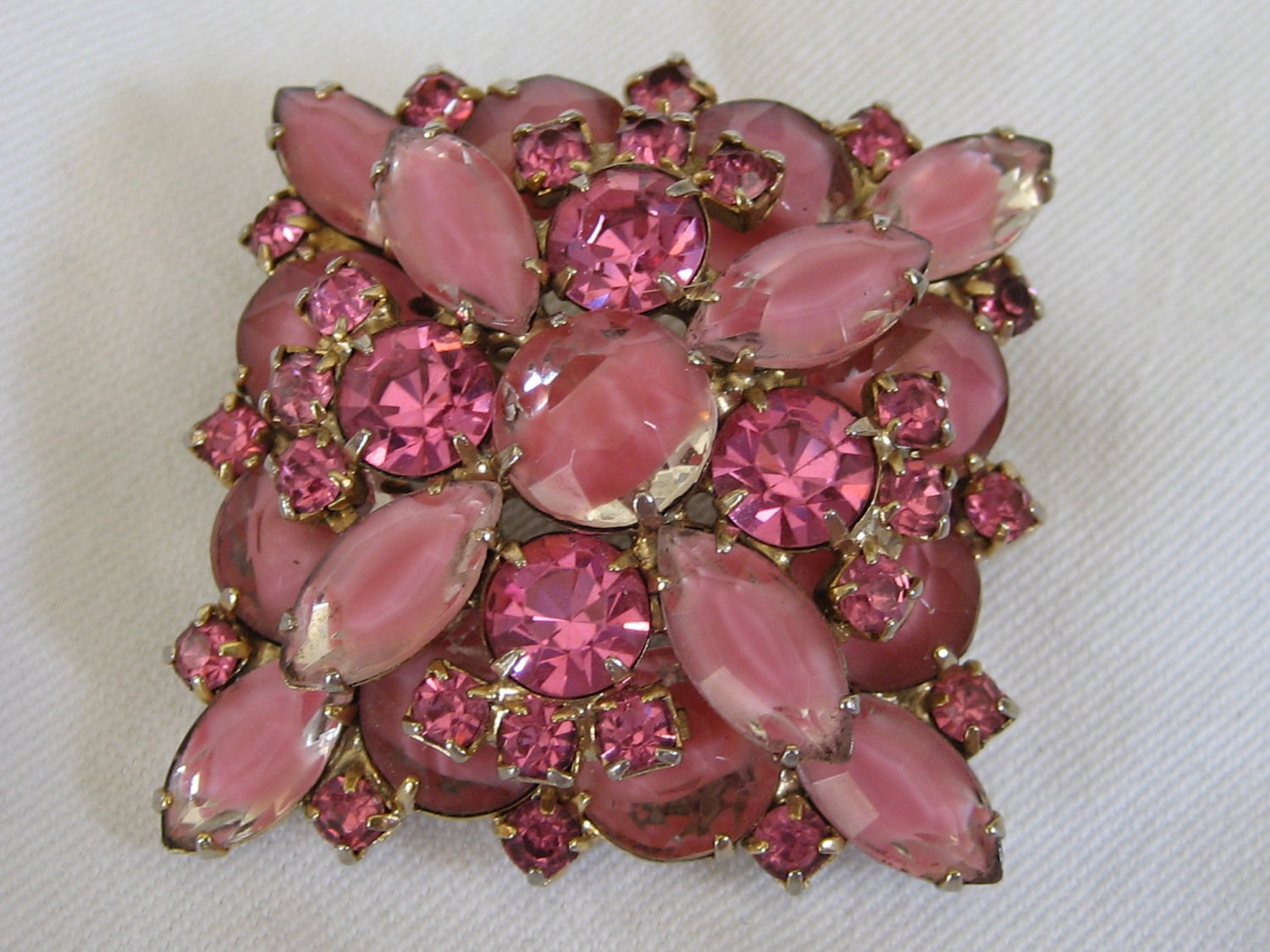 VINTAGE Square Stack Pink Rhinestone Costume JEWELRY Brooch