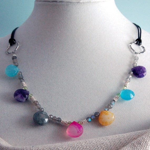 Items similar to Colorful MultiGem Necklace Chalcedony Labradorite ...