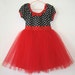 TUTU PARTY DRESS in black and white polka dot Red tulle skirt baby toddler birthday party dress portrait flower girl special occasion