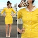 Vintage 60s Preppy Sweater Set in Bright Yellow - Double Breasted Cardigan with Tight Mini Skirt - XS/S