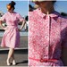 50's Day Dress with Peter Pan Collar and Pleated Bodice in a Pretty Pink Floral Cotton - M/L