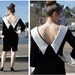 Black and White Velvet Tuxedo Dress with Sexy Deep V Back and Dramatic Large Cuffs Knee Length Short- sz M
