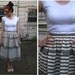 Vintage 50s Horizontal Pleated Striped Cotton Midi Skirt with High Waist in White, Gray and Yellow - sz XS/S