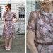 Vintage 80s Sheer Brown Floral Dress with Lace Peter Pan Collar with Scalloped Edges - sz S