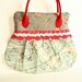 Purse French Paris Blue Grey Paris Map Red Faux Leather Handles Crochet Trim