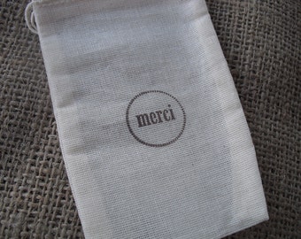 SET OF 10 Merci Muslin Favor Bags Gift Bags or Candy Bags - Item 1133