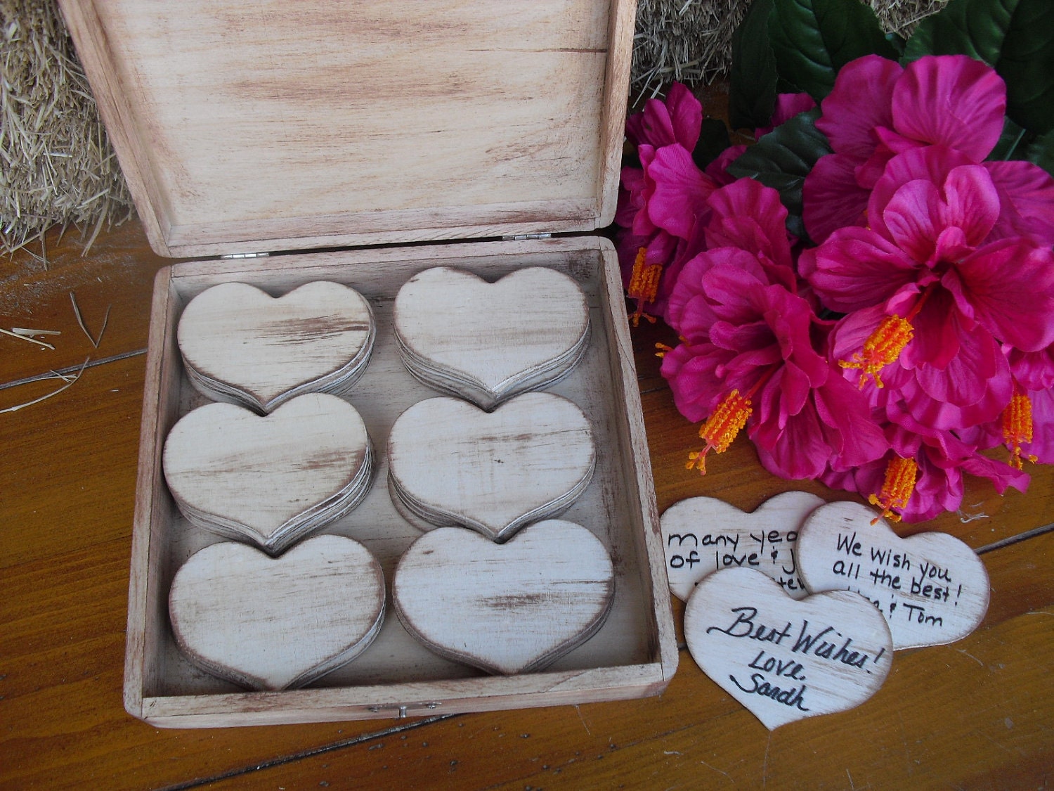 Engraved GUEST BOOK ALTERNATIVE Rustic Wedding Wood Personalized Set for 75 guests - Item 1293