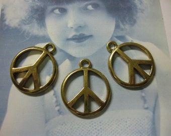 25mm Antique Brass Casted Peace sign charms 237GOL x4