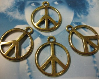25mm Antique Brass Style Casted Peace sign charms 237GOL x4